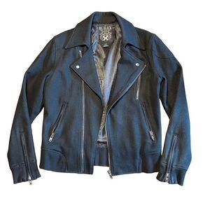Morphine Generation MG Black lined moto jacket  zippers wool & viscose S